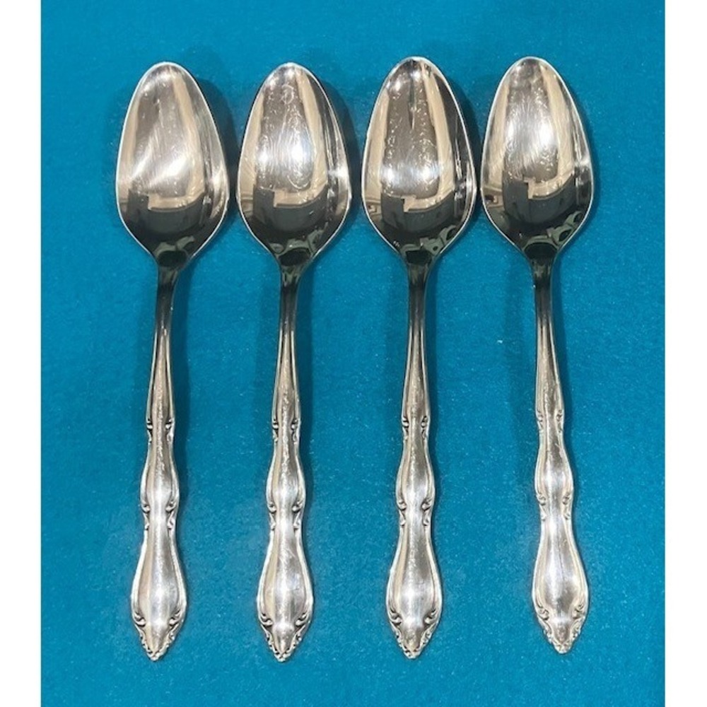 1847 Rogers  ANIVERSARY  Silverware 4 Oval Soup Spoons Set Silverplate